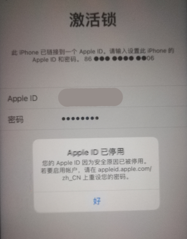 博罗苹果手机维修分享iPhone 12 出现提示“Apple ID 已停用”怎么办 